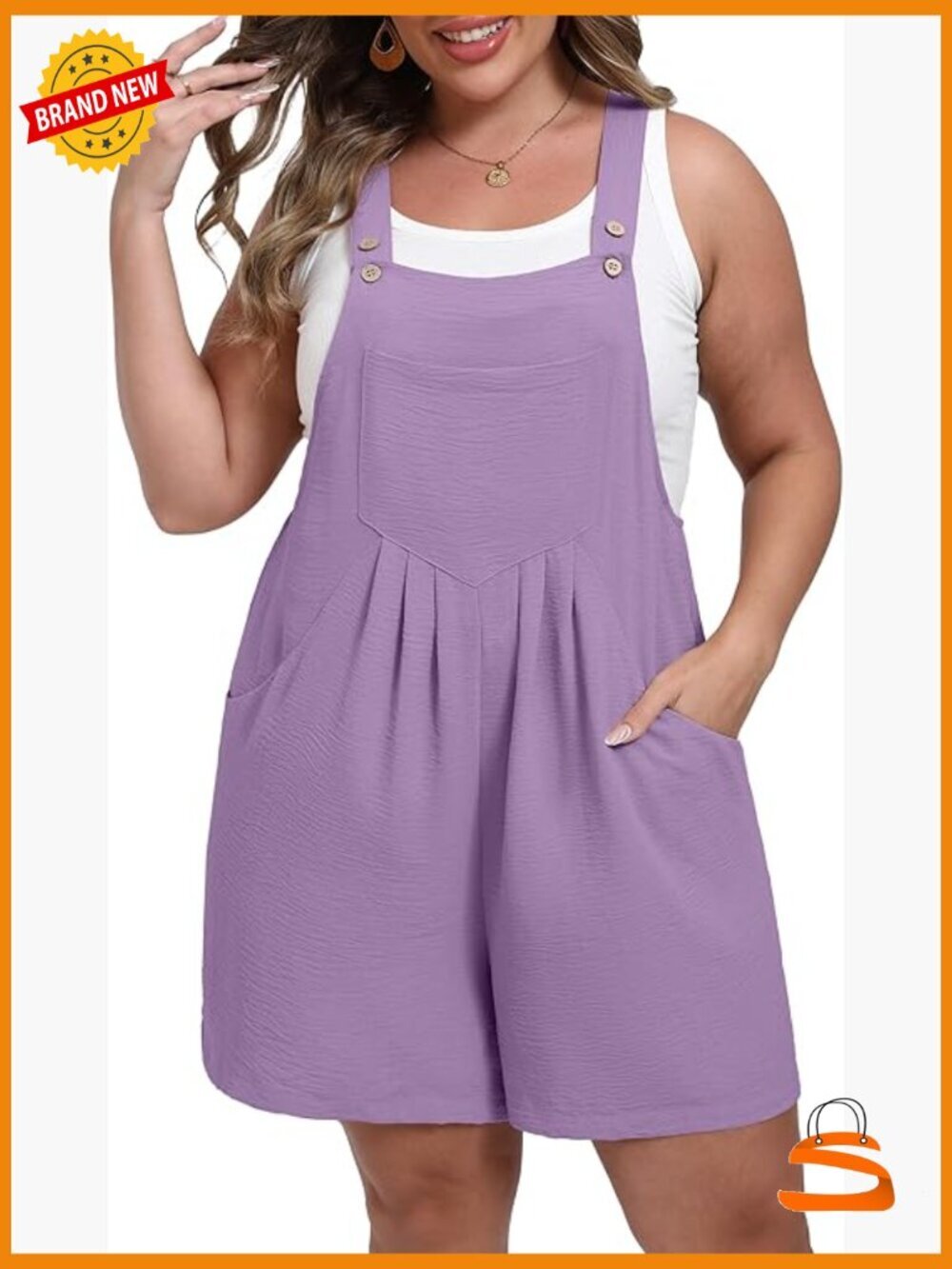 Plus Size Loose Fit Romper with Pockets Adjustable Straps Summer Outfit - Picture 1 of 6